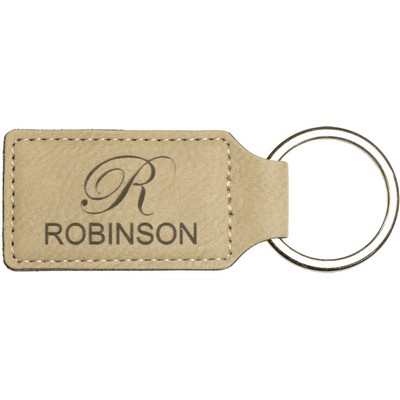 Light Brown Leatherette Rectangle Keychain (2.75 x 1.25")