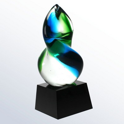 Blue Union Art Glass Award with Crystal Base, 7-3/4"H