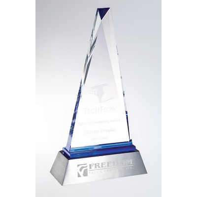 Elegant Blue Paramount Crystal Award on Aluminum Base, 6"x10-3/4"H