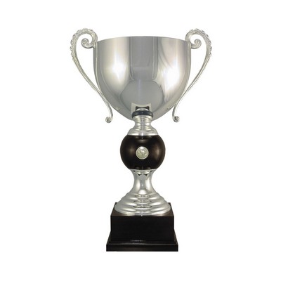 19 3/4" Silver plated Italian trophy cup with coin inset