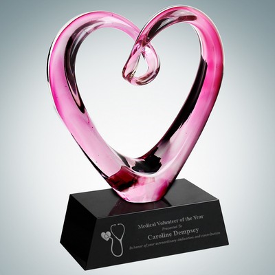 Art Glass Compassionate Heart Award w/ Black Base