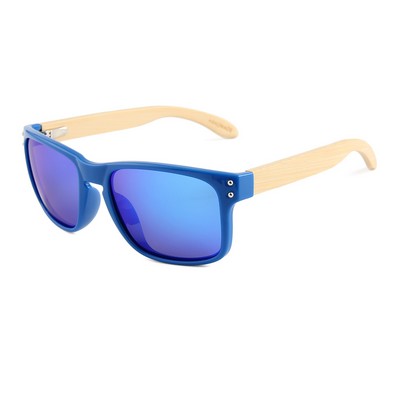 Bamboo Sunglasses - Ice-Blue Mirror Lenses - Blue Frames