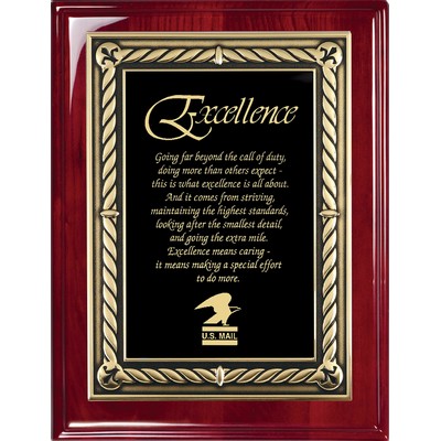 Rosewood Piano Finish Plaque, Black Plate w/Gold Embossed Border, 8"x10"