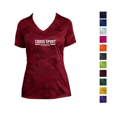 Sport-Tek® Ladies' CamoHex V-Neck Tee