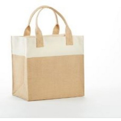 Mini Jute Gift Bag w/Colored Cotton Trim & Self Handles