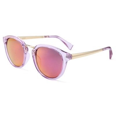 Sunglasses - Red Mirror Lenses - Clear Purple Frames - Gold Temples