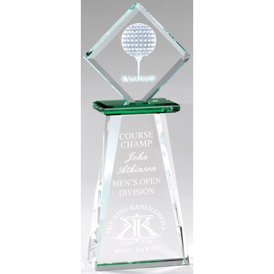 Diamond with 3-D Golf Ball and Tee on Green Pedestal, Large (3-1/2"x9-1/2")