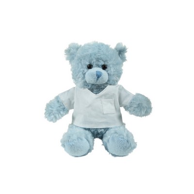 soft plush Blue Curly Sitting Bear with doctor jacket