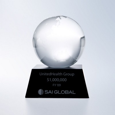 Clear Ocean Globe w/Black Aluminum Base Crystal Award