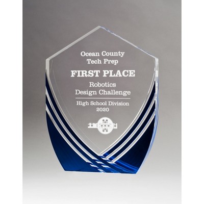 Shield Series Clear Acrylic Award with Polished Lines and Blue Metallic Accent (6.5"x8.5"x2.1")