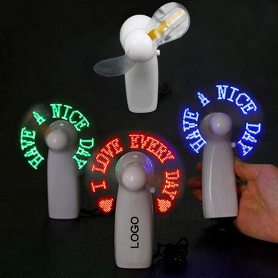 Mini Handheld LED Light Up Fan With Flash Font