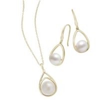 Jilco Inc. Gold Modern Pearl Earring & Necklace Set