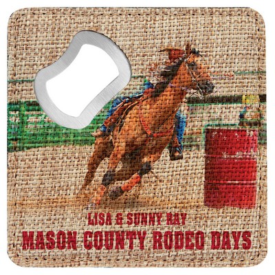 4" x 4" Square Sublimatable Burlap Bottle Opener Coaster