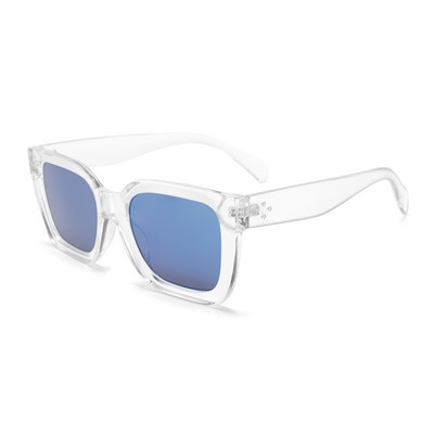 Sunglasses - Blue Mirror Lenses - Clear Frames