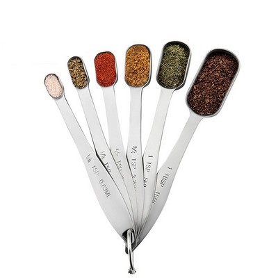 Heavy Duty Stainless Steel Metal Measuring Spoons for Dry or Liquid, Fits in Spice Jar, Set of 6