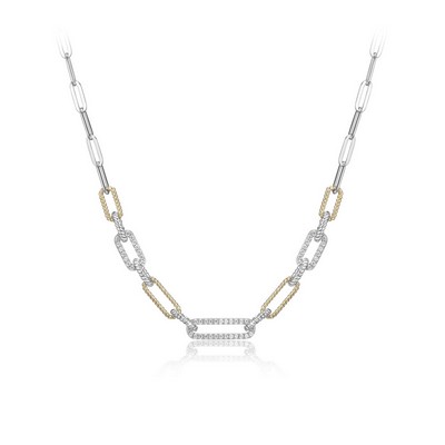 Charles Garnier Sterling Silver "PAPERCLIP" Rope and CZ with 4mm Link Necklace - Silver and Gold