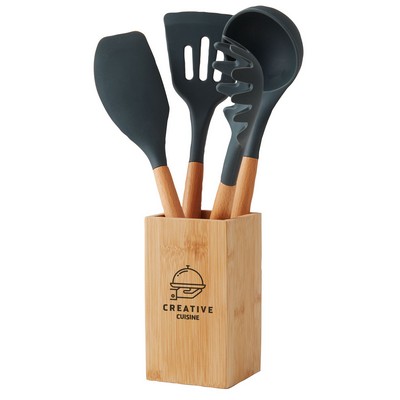 5-Piece Bamboo & Silicone Utensil Set