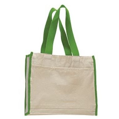 Q-Tees Canvas Gusset Tote Bag w/Color Handles