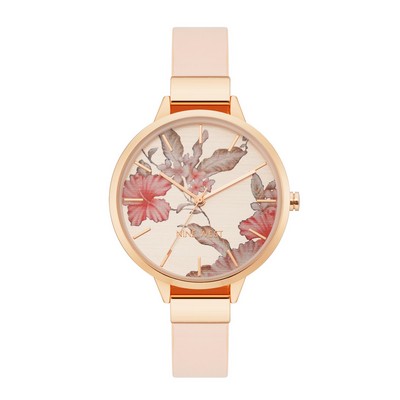 Nine West® Women's Pink Floral Dial Strap Watch w/Light Rose Gold-Tone