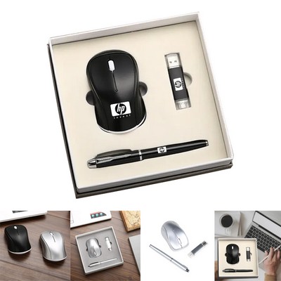 Employee Award Gift Set Pen, Wireless Mouse And 8Gb Usb Flash Disk