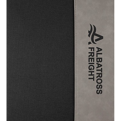 9 1/2" x 12" Gray Leatherette / Black Canvas Portfolio w / Notepad