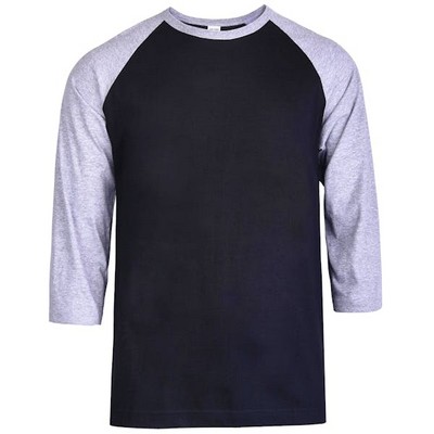 Men's 3/4 Sleeve Baseball T-Shirt - Medium, Gray/Black (Case of 20)