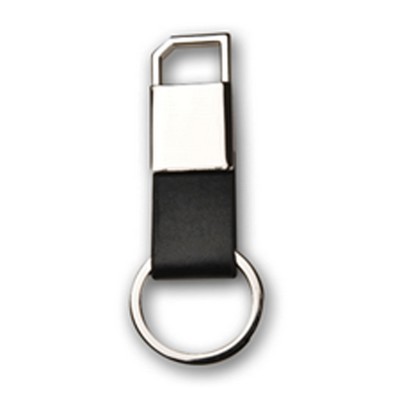 Black Leatherette Metal Clip-On Key Chain