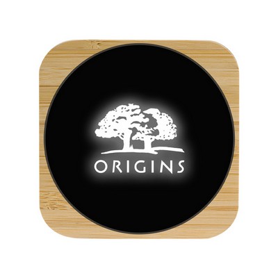 15W Light Up Logo Bamboo Wireless Charger