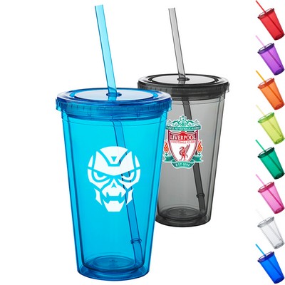 16 OZ. BPA Free Double Wall Acrylic Tumblers With Straws