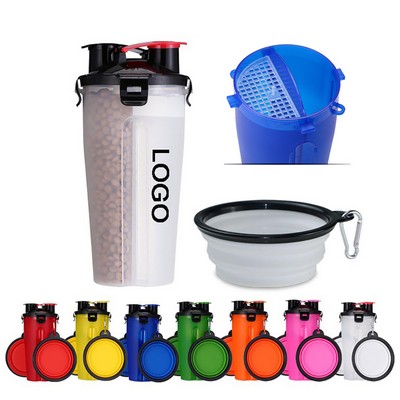 2 In 1 Portable Pet Food/Drink Bottle With Folding Bowls