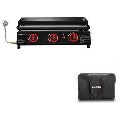 Keg Products Black/Red Micro 3-Burner Portable Gas Griddle w/Carry Bag