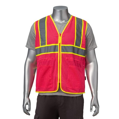 Lady Hi Vis Class 2 3.8 oz. Polyester Reflective Tape Safety Vest with 2 Pockets & Adjustable Waist