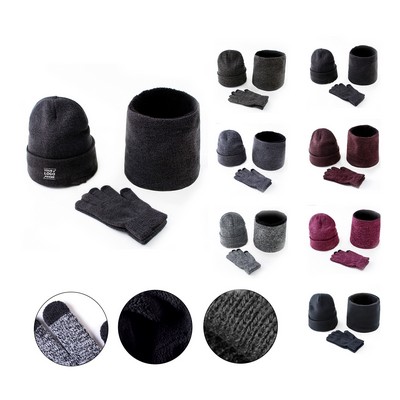 3PCS Winter Beanie Neck Gaiter Gloves Set