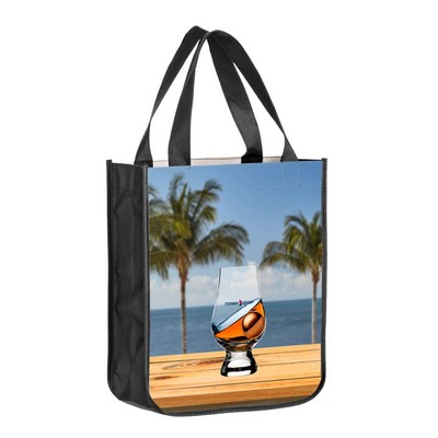 Sublimated PET Non-Woven Tote Bag w/ Rounded Bottom Gusset - 2 Sided (9" x 11" x 4")