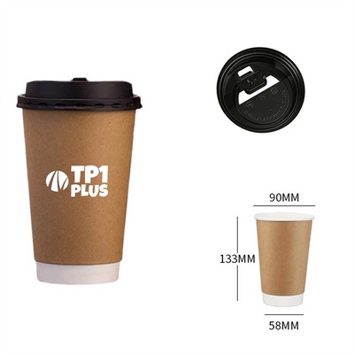 16oz Disposable Double-Wall Coffee Cup with Lid