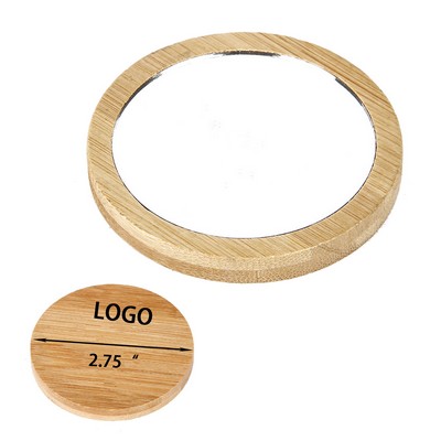 Bamboo Compact Mirror Portable Small Circles Pocket Mirror