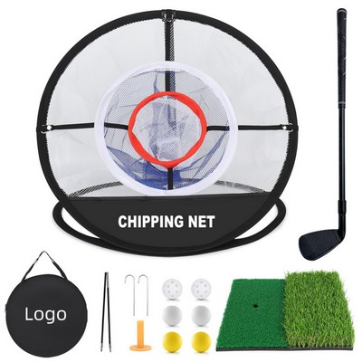 Practice Chipping Net With Golf Club And Mat