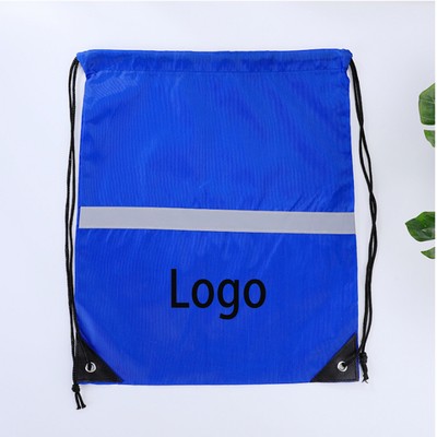 Drawstring Backpack Bag With Reflective Strip