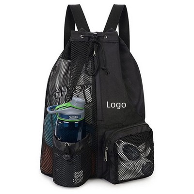 Horizontal Half Mesh Drawstring Backpack