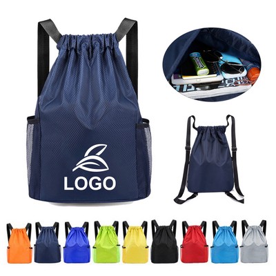 Wide Shoulder Strap Drawstring Backpack