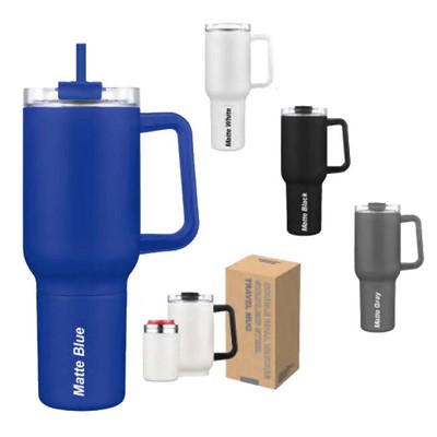 21 Oz. SS Travel Mug With Handle And Straw