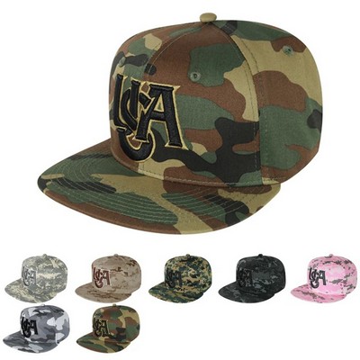 USA America Camouflage Snapback Cap w/Flat Bill