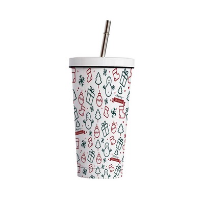 17oz Insulated Christmas-themed Tumbler with Straw