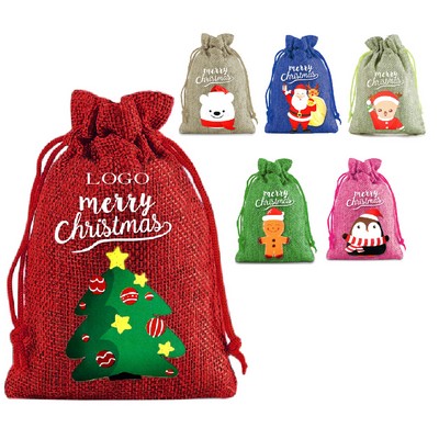 Christmas Burlap Drawstring Bag