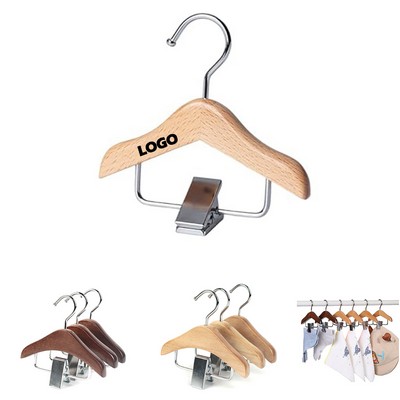 Mini Solid Wooden Hanger Hooks with Stainless Steel Clamp