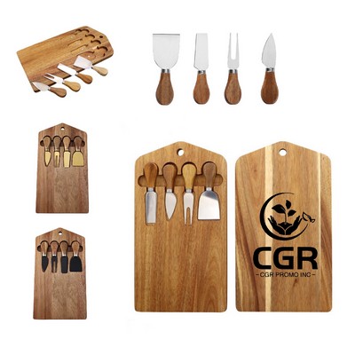 Wooden Cheese Board with Stainless Steel Knife Set(Long Version)