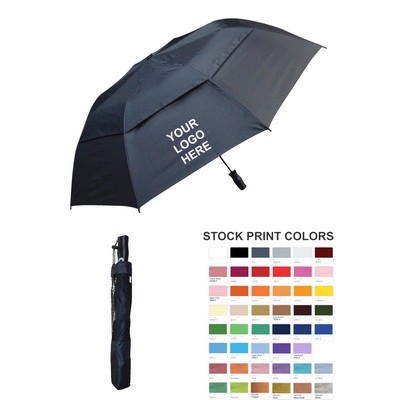 56" Arc Auto Open Vented Folding Umbrella With Black Grip Handle And Case