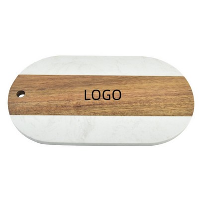 White Oval Flat Marble Acacia Wood Splicing Style Cutting Board