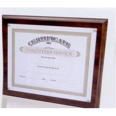 10.5"x13" Cherry Certificate Frame Plaque w/ Acrylic/Rosette Pin Recessed