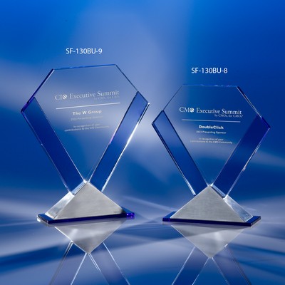 The Perfection Crystal Award with Blue Sides & Triangle Base (9"H)